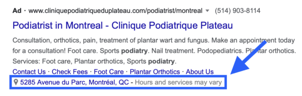 Podiatrist Google Ads Extension